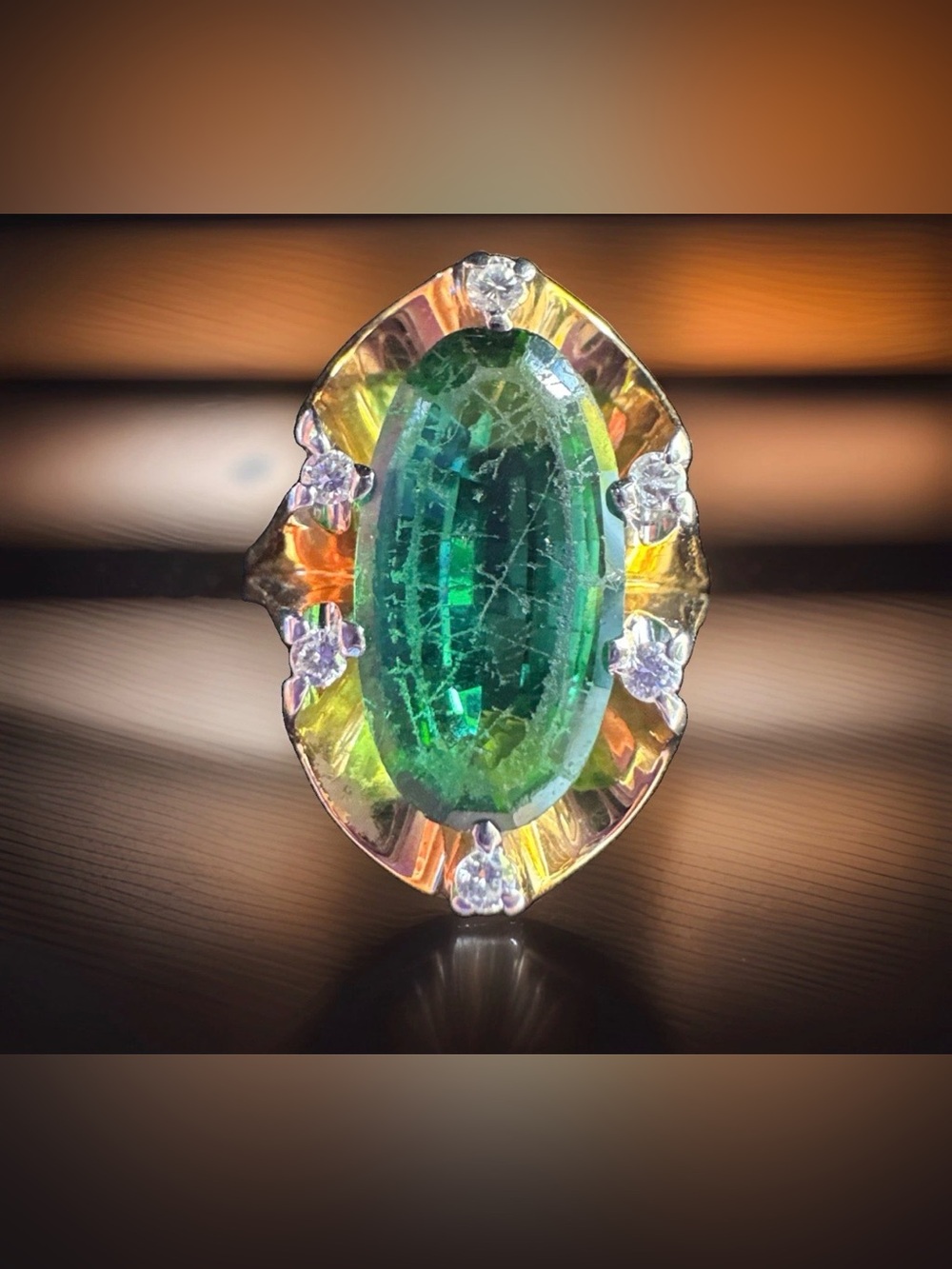 18k Vintage Paraiba Tourmaline Ring With Diamond Accents